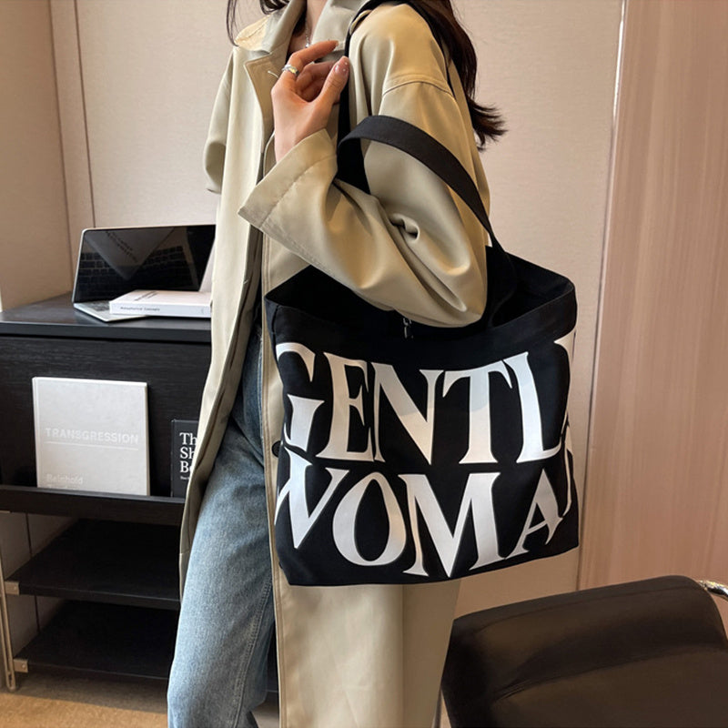 Large Capacity Canvas Bag Women Letter Printed Shoulder Travel Simple Handbags Travel Casual Daily Shopping Bags Totes