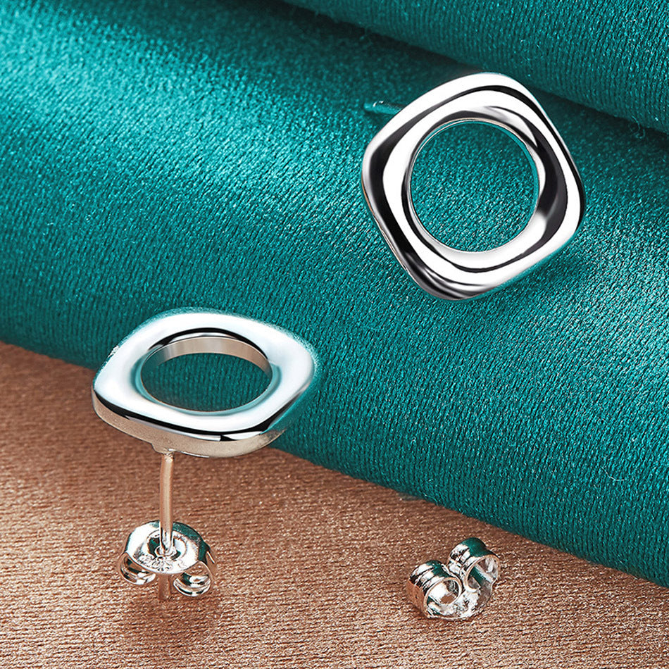 Silver Jewelry 10mm Square Stud Earrings Women
