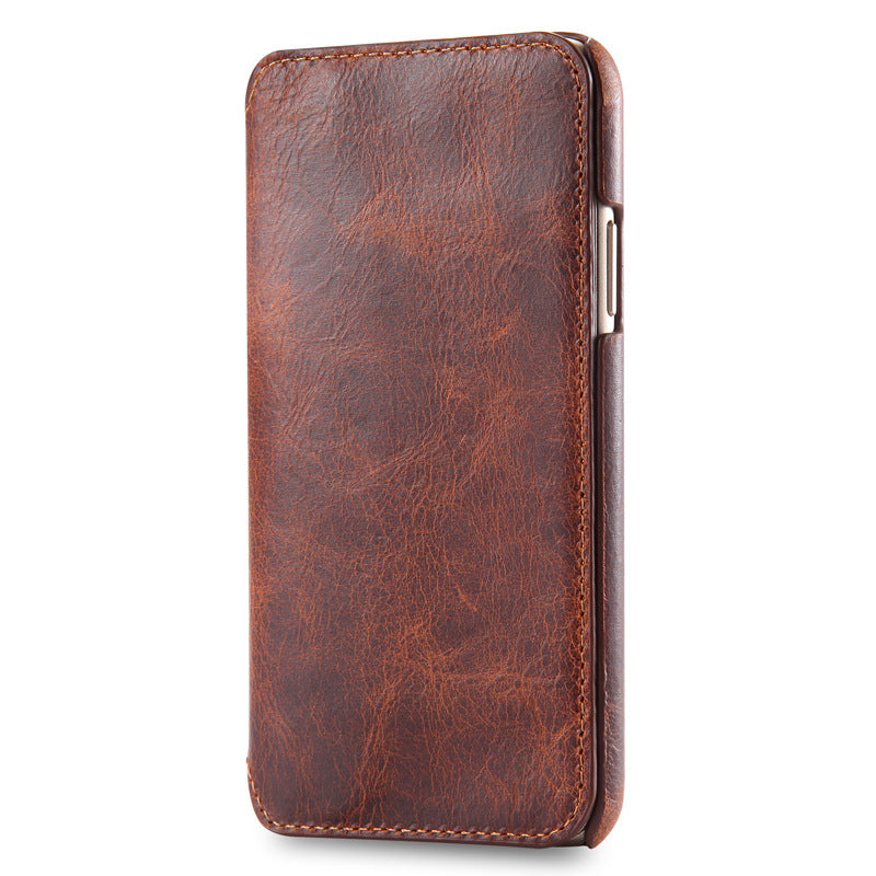 Oil Wax Simple First Layer Leather Phone Case Flip Card