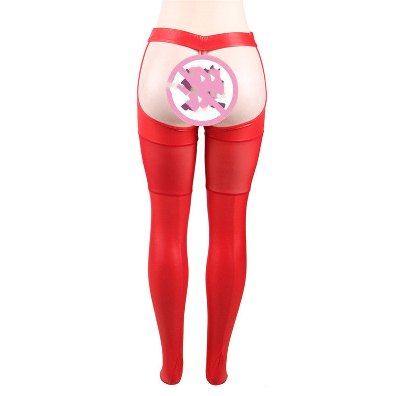 Stockings With Faux Leather Mesh Panels