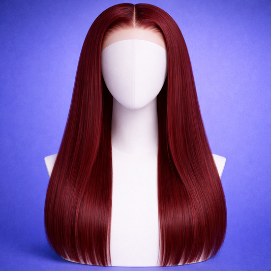 Custom Colored HD Lace Front Glueless Human Hair Wig (Burgundy Red)
